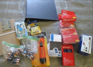 lot 161 image: Markers, Gel pens, paper clips, bin...