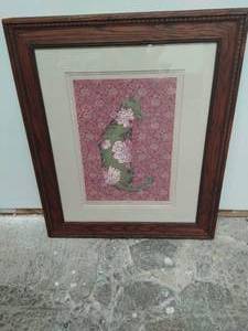 Framed Floral Cat Artwork