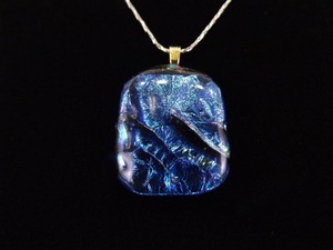 .925 Sterling Silver Blue Dichroic Glass Pendant Necklace