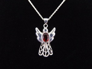 .925 Sterling Silver Ruby Crystal Angel Pendant Necklace