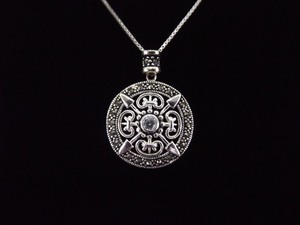 .925 Sterling Silver Art Nouveau Crystal Shield Pendant Necklace