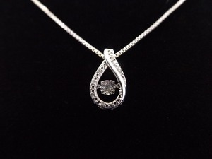 .925 Sterling Silver Dancing Diamond Half Ribbon Pendant Necklace