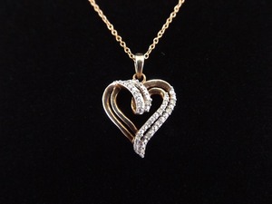 .925 Sterling Silver Diamond Accented Rose Gold Vermeil Heart Pendant Necklace
