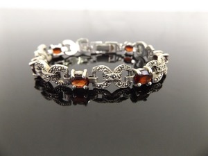 .925 Sterling Silver Art Nouveau Garnet Bracelet