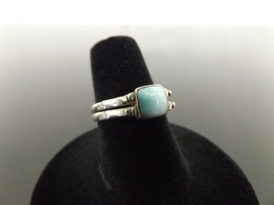 .925 Sterling Silver Square Larimar Cabochon Ring Size 6.5