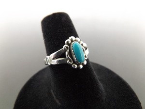 .925 Sterling Silver Turquoise Cabochon Southwest Ring Size 6.5
