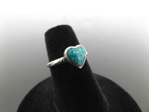 .925 Sterling Silver Turquoise Heart Ring Size 5