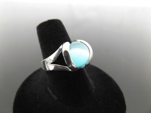 .925 Sterling Silver Light Blue Cats Eye Interchangeable Ring Size 7