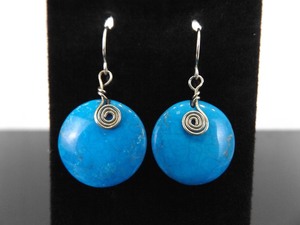 .925 Sterling Silver Blue Howlite Dangle Hook Earrings