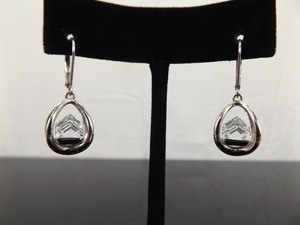 .925 Sterling Silver Caged Square Crystal Dangle Hook Clamp Earrings