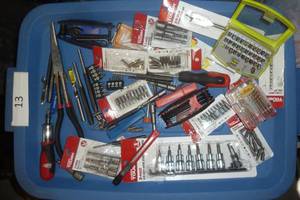 Lot of punches, large needle nose plier, screwdriver and lot of different bit sets, hex wrenches, nut driver sets