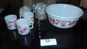 vintage set of Tom and Jerry punch bowl and cups