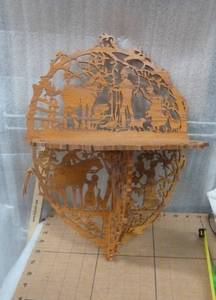 Scrollwork shelf - measures 11 x 15 - very detailed farmlife with horses and children