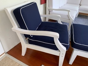 Pottery Barn Hampstead Collection  Wood Chair with Coordinating Cushions and Ottoman