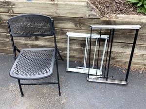 Four Black Folding Chairs & 2 Laundry Racks