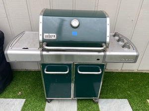 Green Weber Genesis Grill w Propane Tank, Cover & Accessories
