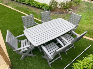 Grey Polywood Outdoor Patio Table w 6 Chairs