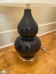 Pair Blue Glass Lamps w White Shades