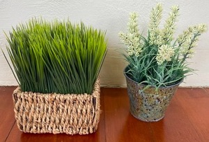 Decorative Wood Bowl & Faux Plants