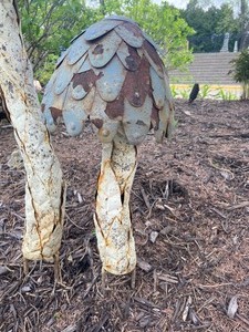 Pair 2 Yard Art Metal Mushrooms