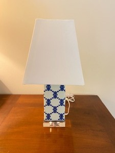 Small White & Blue Desk Lamp w Acrylic Shade