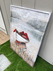 Large Wooden Painting - BoatLandscape Theme
