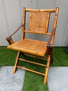 Wooden Bamboo Chair w Leather Straps