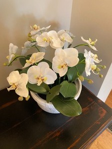 Faux Flower in WhiteGrey Ceramic Pot
