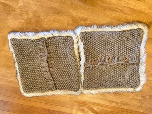 2 Grey Woven Couch Pillow Covers w Faux Fur- Pottery Barn