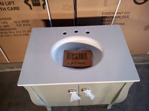 Savoy 31 in. W x 22 in. D Bath Vanity in Antique Grey with White Marble Vanity Top in White with White Sink