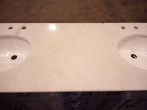 Sadie 67 in. W x 21.5 in. D Vanity in Dove Grey with Marble Vanity Top in Natural White with White Sinks (Damaged Side & Top)