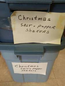 lot 80 image: Two Bins Full of Holiday Salt and Pepper Shakers