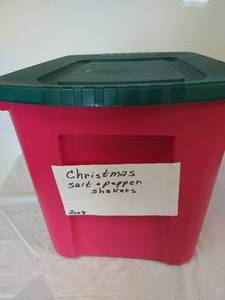 lot 81 image: Large Bin Full of Holiday Salt and Pepper Shakers