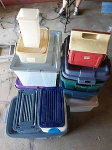lot 270 image: Collection of Plastic Storage Bins and mini cooler
