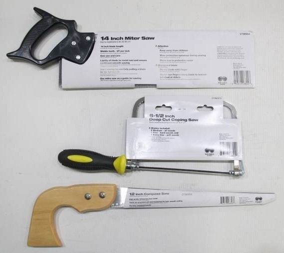 lot 502 image: Steel Grip Saw 3-Pack - 14 In Mitre Saw, 6-12 In Coping Saw, and 12 In Compass Saw - New