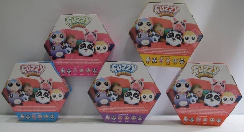 lot 517 image: 5 Piece Fuzzy Wubble Fuzzy Pillow Set - Dog, Cat, Monkey, Pig and Panda