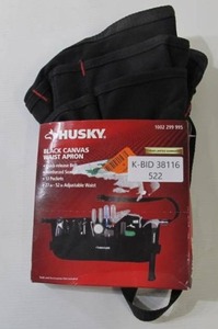lot 522 image: Husky Black Canvas Work Apron  Tool Holder Belt