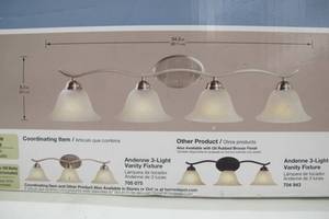 lot 561 image: Hampton Bay Andenne 4-Light Brushed Nickel Bath Vanity Light with Bell Shaped Marbleized Glass Shades