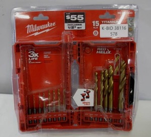 lot 578 image: Milwaukee SHOCKWAVE Impact-Duty Titanium Drill Bit Set (15-Piece)