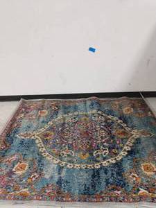 Rixos Collection Turquoise  Grey 5 ft. 3 in. x 7 ft. Distressed Medallion Design Vintage Area Rug
