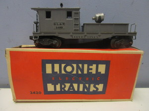VINTAGE, LIONEL O GAUGE, 3rd RAIL, D.L & W SEARCHLIGHT WRECKING CAR WITH ORIGINAL BOX