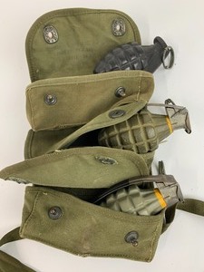 lot 46 image: WW2 Grenade Ammo Belt Pouch w 3 Inert Grenades