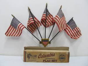 lot 80 image: Awesome Original Vintage 1920s Columbia Automobile Hood Ornament US Flag Set 