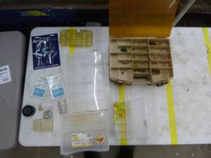 lot 322 image: Atwood Metal Oar Locks (in package)  with Misc. Plastic Tackle Containers