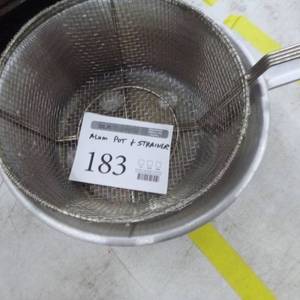 lot 183 image: Aluminum Pot, Strainer and Fryer Basket