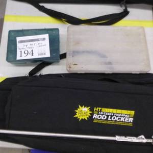 lot 194 image: Hi-Tech Fishing Rod Locker Black  with Plastic Tackle Organizer Cases (x2), Dip Net