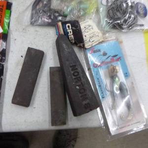 lot 202 image: Lot of Fishing Tackle  with Fishing Hooks, Sharpening Stones