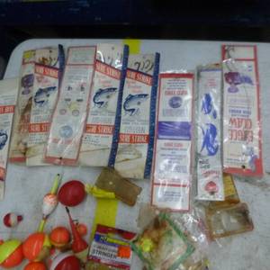 lot 203 image: Lot of Fishing Tackle  with Sure Strike Fishing Hooks, Bobbers, Hook Protectors