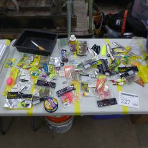 lot 227 image: Lot of Fishing Tackle  with Spoons, Plastic Bait, Fish Fillet Knife
