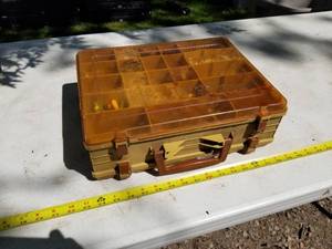 lot 149 image: Lot of (1) Plano Magnum Plastic Fishing Tackle Suitcase OrangeTan 16